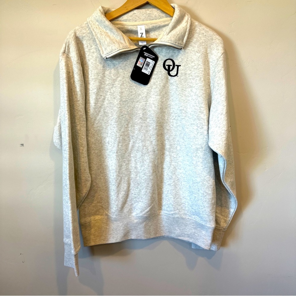 Oklahoma University OU Sooners 1/4 Zip Sweatshirt Gray Long Sleeve Adult S